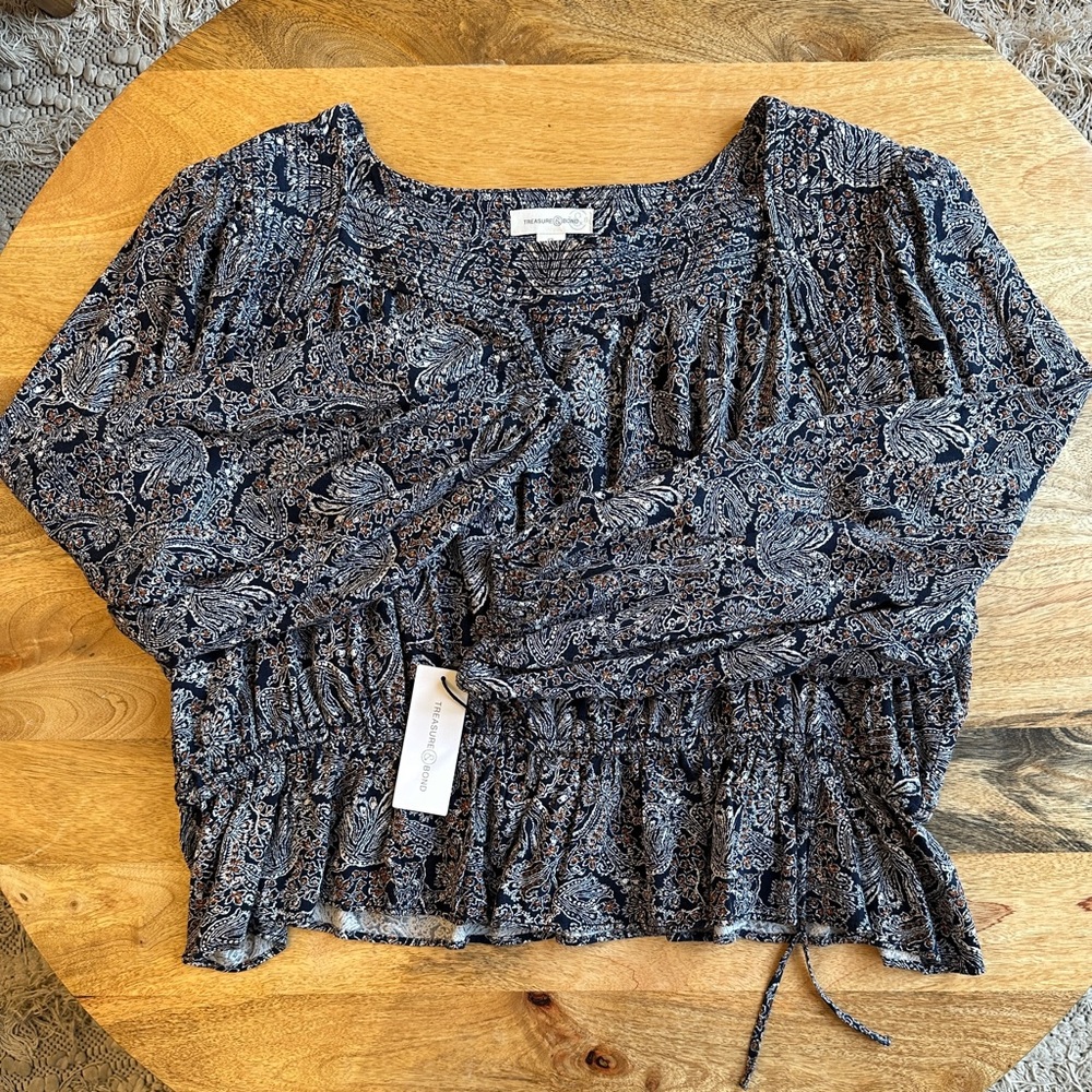 Treasure & Bond Blue Ruched Crop Blouse